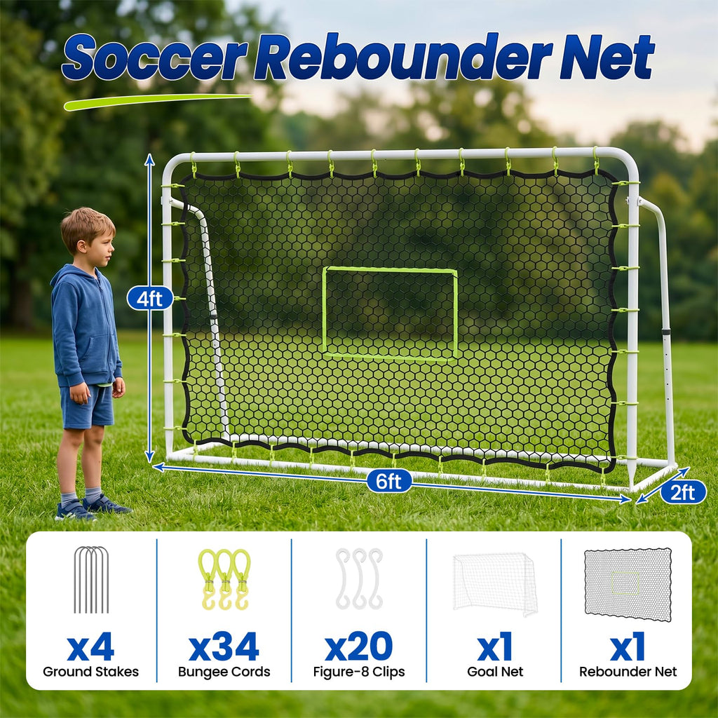 Soccer Rebounder Net, 2-in-1 Soccer Goal & Trainer, 5 Adjustable Angles