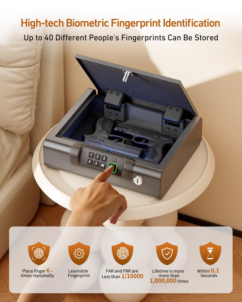 BILLCONCH Large Gun Safe Biometric Fingerprint Handgun Pistol Safes