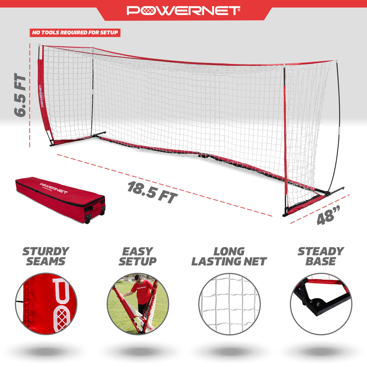 PowerNet Soccer Goal for Backyard, 3Mx2M / 6x4 / 8x4 / 12x6 / 14x7 /18.5x6.5 / 21x7 / 24 x 8 Portable Soccer Net, Sports & Outdoors Training Equipment, Quick Setup 1 Goal & Zipper Storage Bag