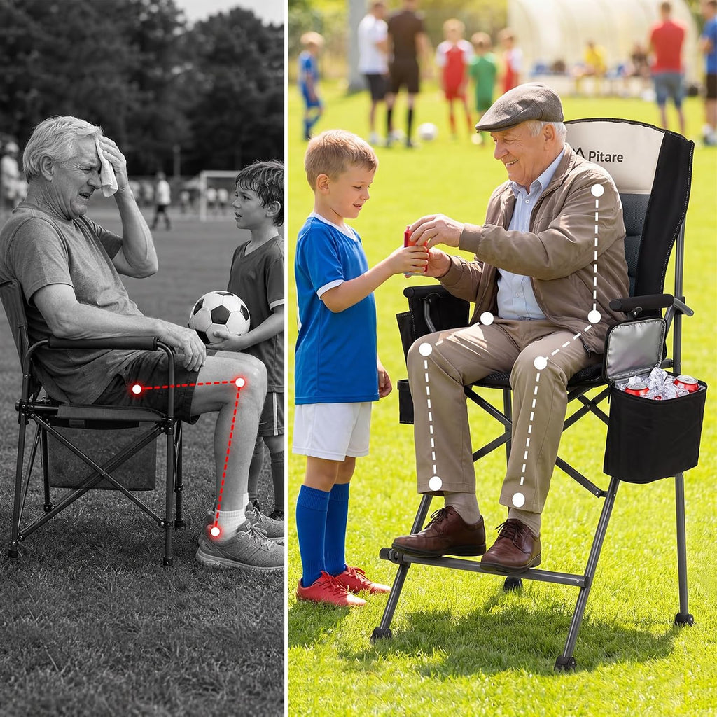 Tall Camping Chair for Adults, Tall Folding Directors Chair with Cooler Bag, Gel Cushion and Footrest, 440 lbs Heavy Duty Camping Portable High Chair for Beach, Sports, Outdoor Events