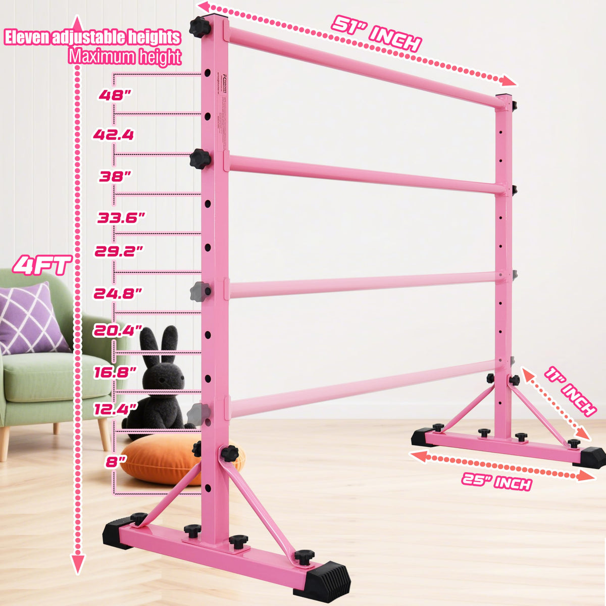 FC FUNCHEER Adjustable Ballet Barre,Portable Dance bar,Fitness Equipment for Dance & Balance Excercise,Super Sturdy for Balance Workout,Weight Limit 250 LBS