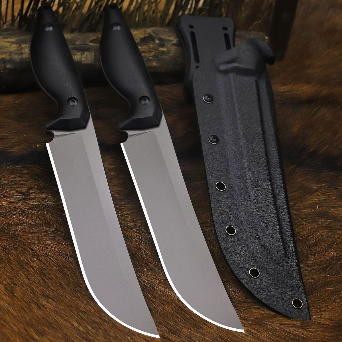 BA-KOR 5MM (9CR18MOV) steel 12.8'' full tang Hunting knife +K sheathing &5.9" cerium igniter can be used outdoors for outdoor hunting, camping, obstacle clearing, wood chopping, BBQ, fishing, kitchen cutting, EDC tools, gifts (G10 Black-C, Inches, 12.8)