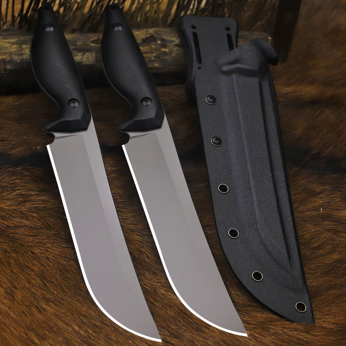 BA-KOR 5MM (9CR18MOV) steel 12.8'' full tang Hunting knife +K sheathing &5.9" cerium igniter can be used outdoors for outdoor hunting, camping, obstacle clearing, wood chopping, BBQ, fishing, kitchen cutting, EDC tools, gifts (G10 Black-C, Inches, 12.8)