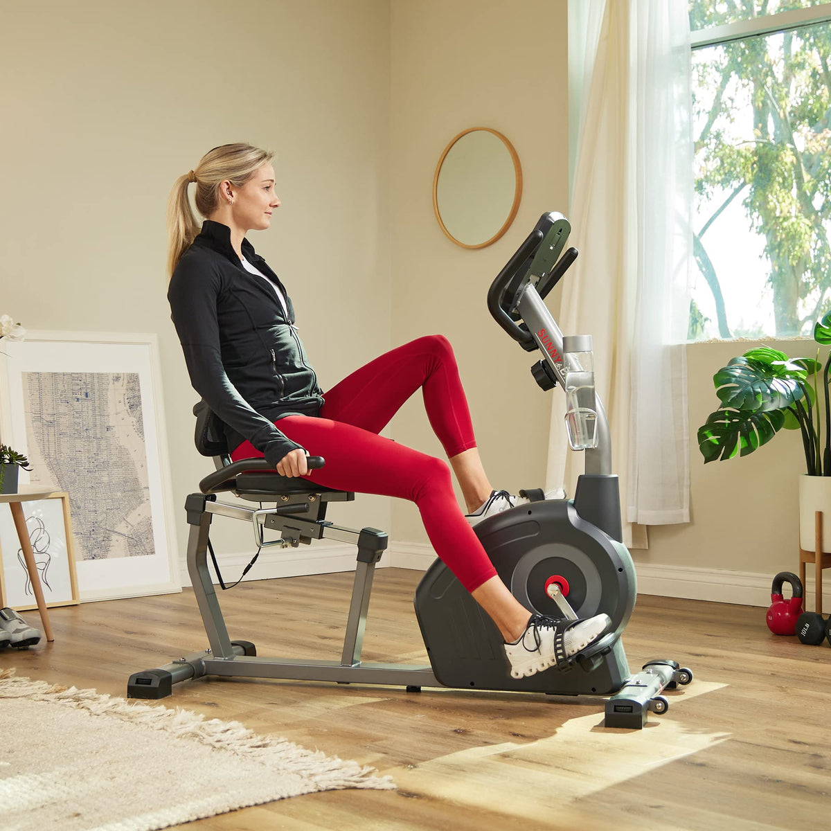 Sunny Health & Fitness Smart Recumbent Bike for Indoor Low Impact Cardio