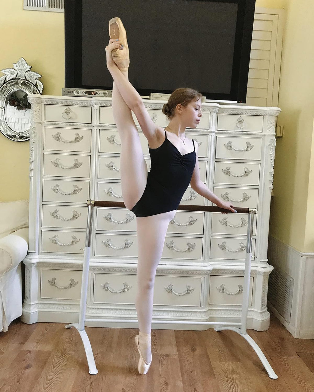 Ballet Barre Portable for Home or Studio, Freestanding Adjustable Bar for Stretch, Balance, Pilates, Dance or Active Workouts, Single or Double Bar, Kids and Adults