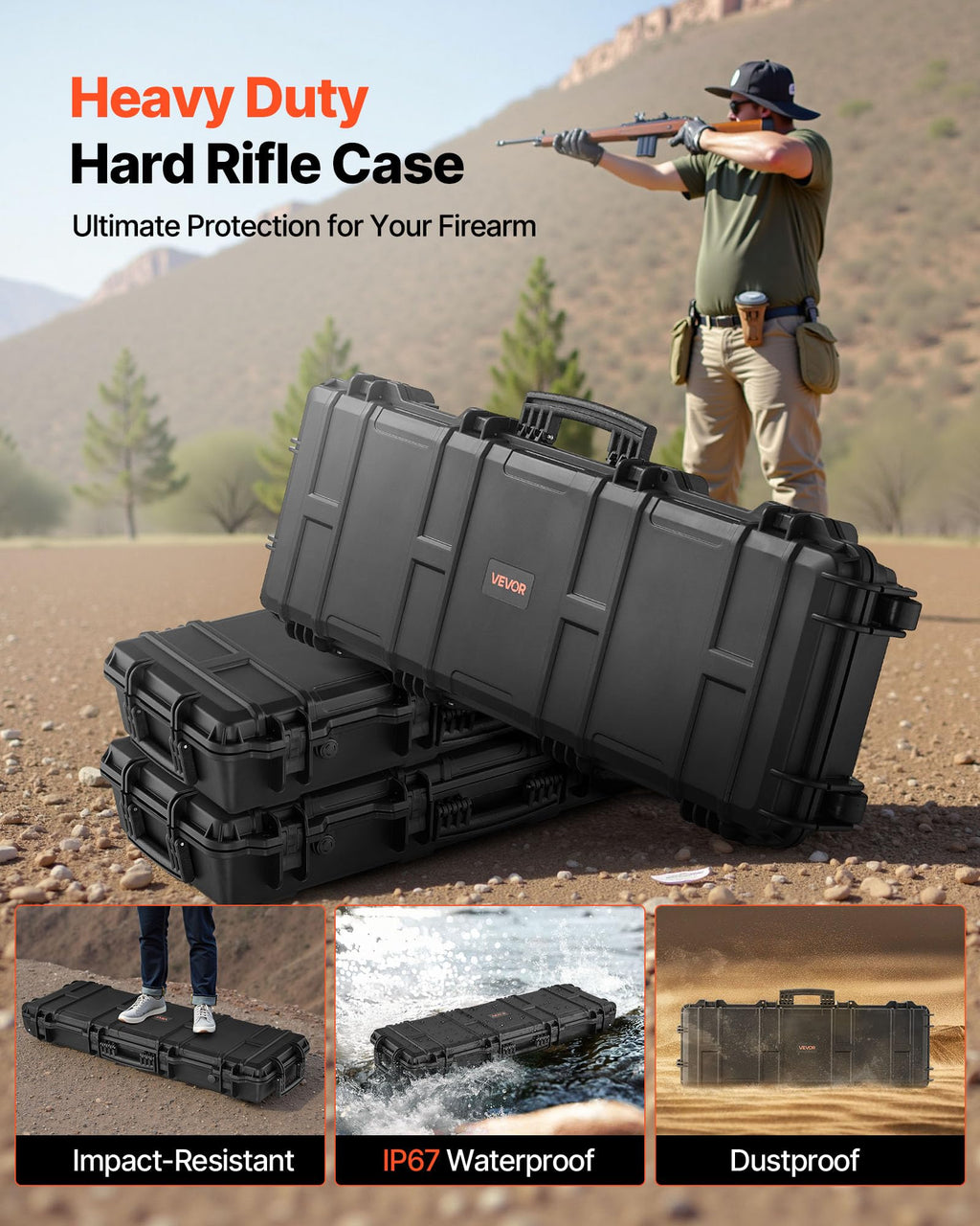 VEVOR Rifle Case, Rifle Hard Case with 4 Layers Fully-protective Foams, Lockable Hard Gun Case with Wheels, IP67 Waterproof & Crushproof, for Rifles or Shotguns