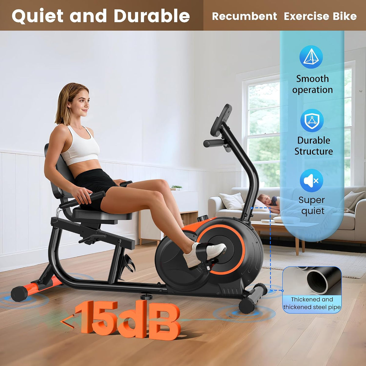 Pooboo Recumbent Exercise Bike for Home Use, 400 LBS Capacity Magnetic Stationary Bike, 16 Level Resistance, Quiet Recumbent Bike with Adjustable Soft Seat & LCD Monitor for Seniors