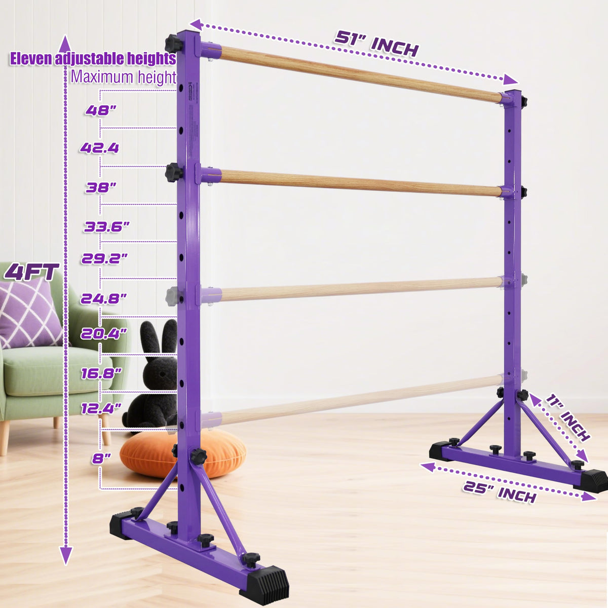 FC FUNCHEER Adjustable Ballet Barre,Portable Dance bar,Fitness Equipment for Dance & Balance Excercise,Super Sturdy for Balance Workout,Weight Limit 250 LBS