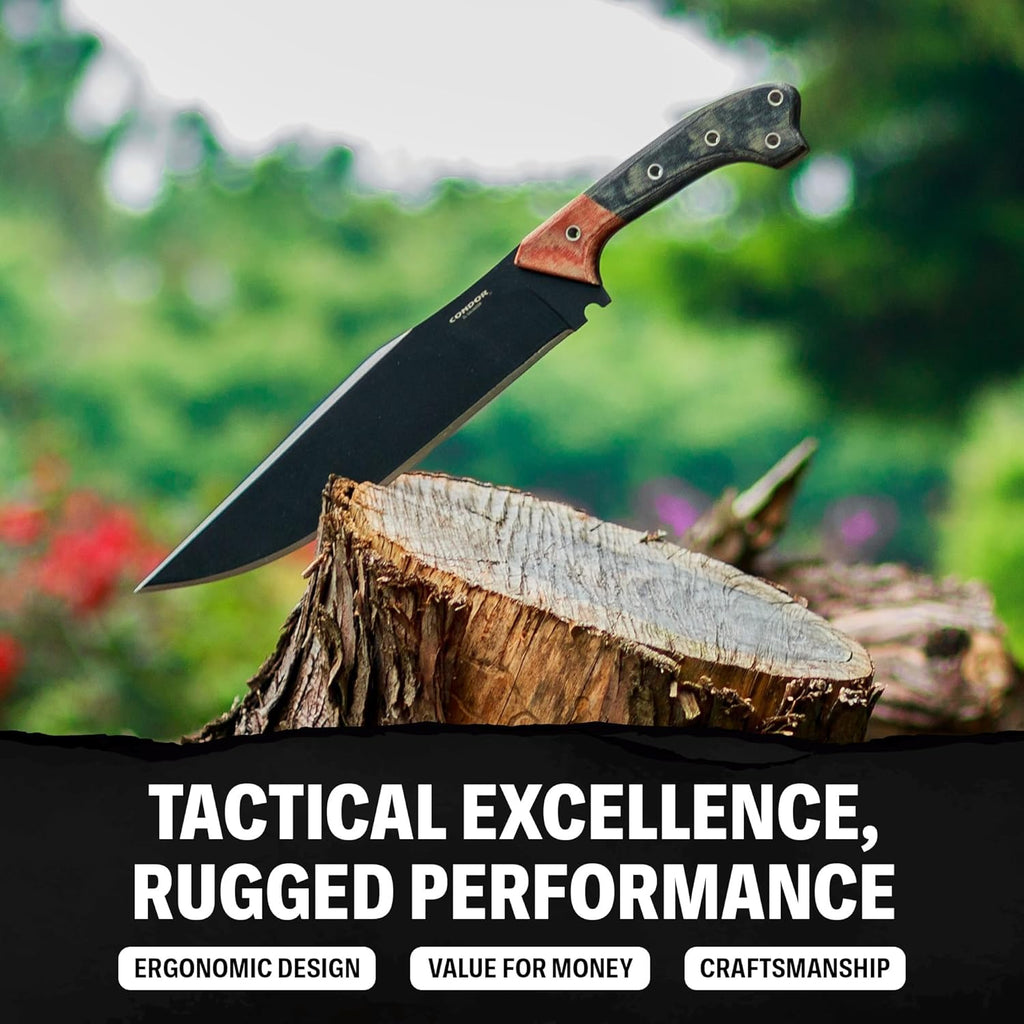 Condor Tool & Knife Atrox Knife | Hunting Knife with Kydex with Leather Belt Loop Sheath | High Carbon Steel Survival Knife with a Micarta Handle | Fixed Blade Tactical Knife | 10.9 in Blade | 29.6oz
