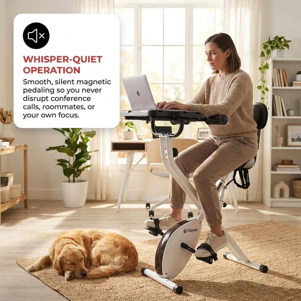 FitDesk Standing Exercise Bike Desk 3.0, Adjustable Height Indoor Cycling Trainer with Laptop Tray, Portable Stationary Fitness Desk for Home Office, Foldable Exercise Workstation, Supports 300 lbs