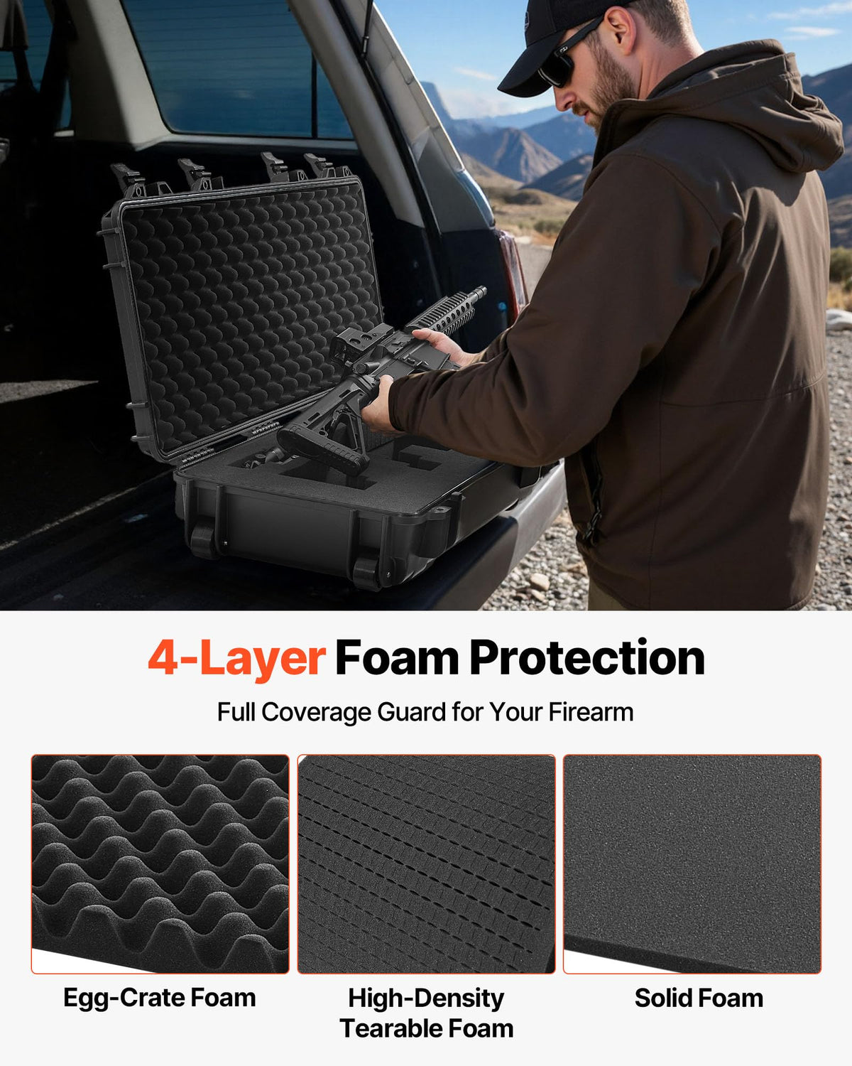 VEVOR Rifle Case, Rifle Hard Case with 4 Layers Fully-protective Foams, Lockable Hard Gun Case with Wheels, IP67 Waterproof & Crushproof, for Rifles or Shotguns
