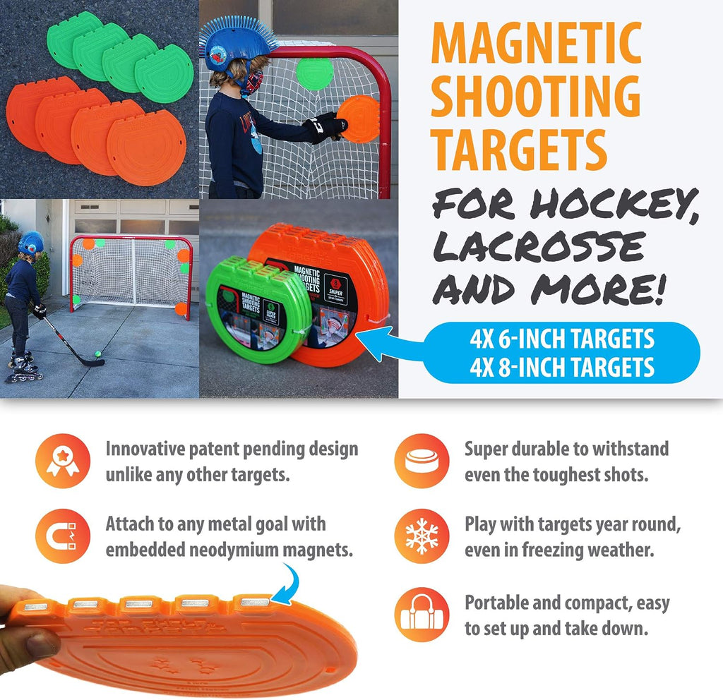 Top Shelf Targets Deluxe Combo Pack Magnetic Shooting Targets (4X Sniper 8-inch and 4X Super Sniper 6-inch) for Hockey and Lacrosse Excellent Practice Tool & Training Equipment