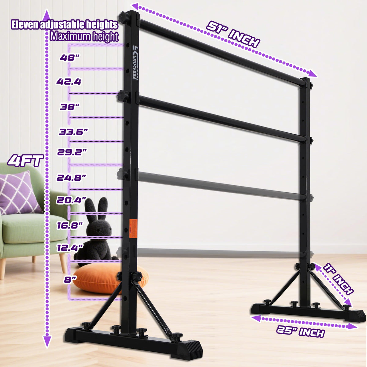 FC FUNCHEER Adjustable Ballet Barre,Portable Dance bar,Fitness Equipment for Dance & Balance Excercise,Super Sturdy for Balance Workout,Weight Limit 250 LBS