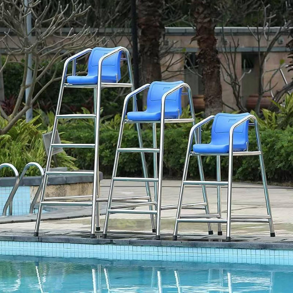 Swimming Pool Stainless Steel Safety Equipment Lifeguard Chairs, 2/3/4-Step Portable Observation Lifeguard Chair Lightweight Stable Perfect for Supervision, Instruction Swim Competition,120cm