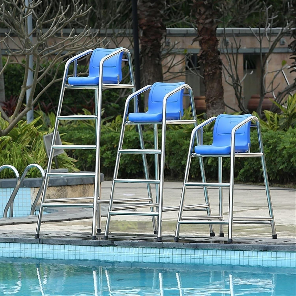 Outdoor Extra Tall Lifeguard Chair Stand for Beach Pool Patio Lake, 120 150 180 cm Adjustable Height Stainless Steel Frame Referee Seat for Tennis Volleyball Sw, Blue, 120cm/47.2in/3.9ft high