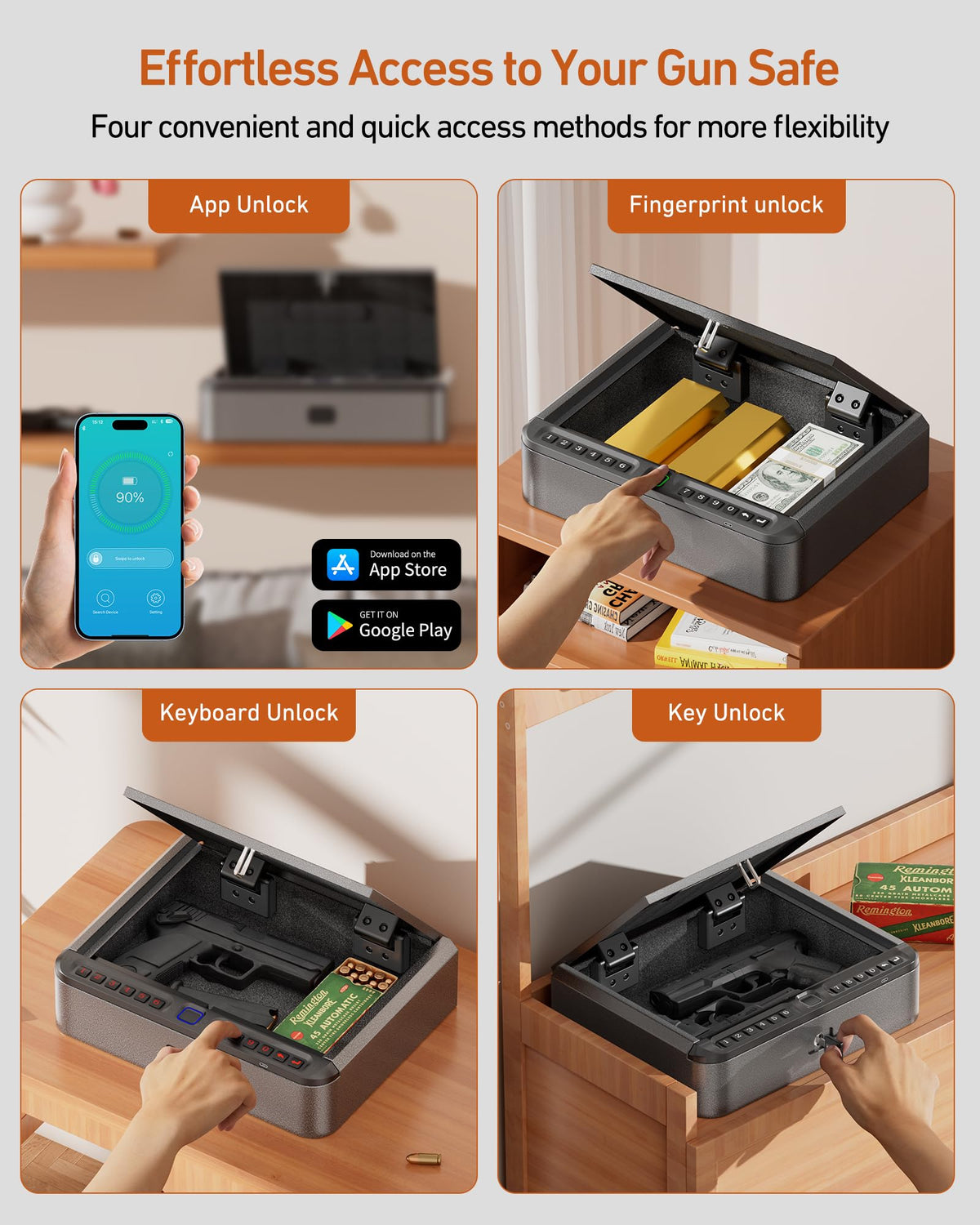 BILLCONCH Smart Gun Safe with Fingerprint, App, Keypad,LCD& Security Cable