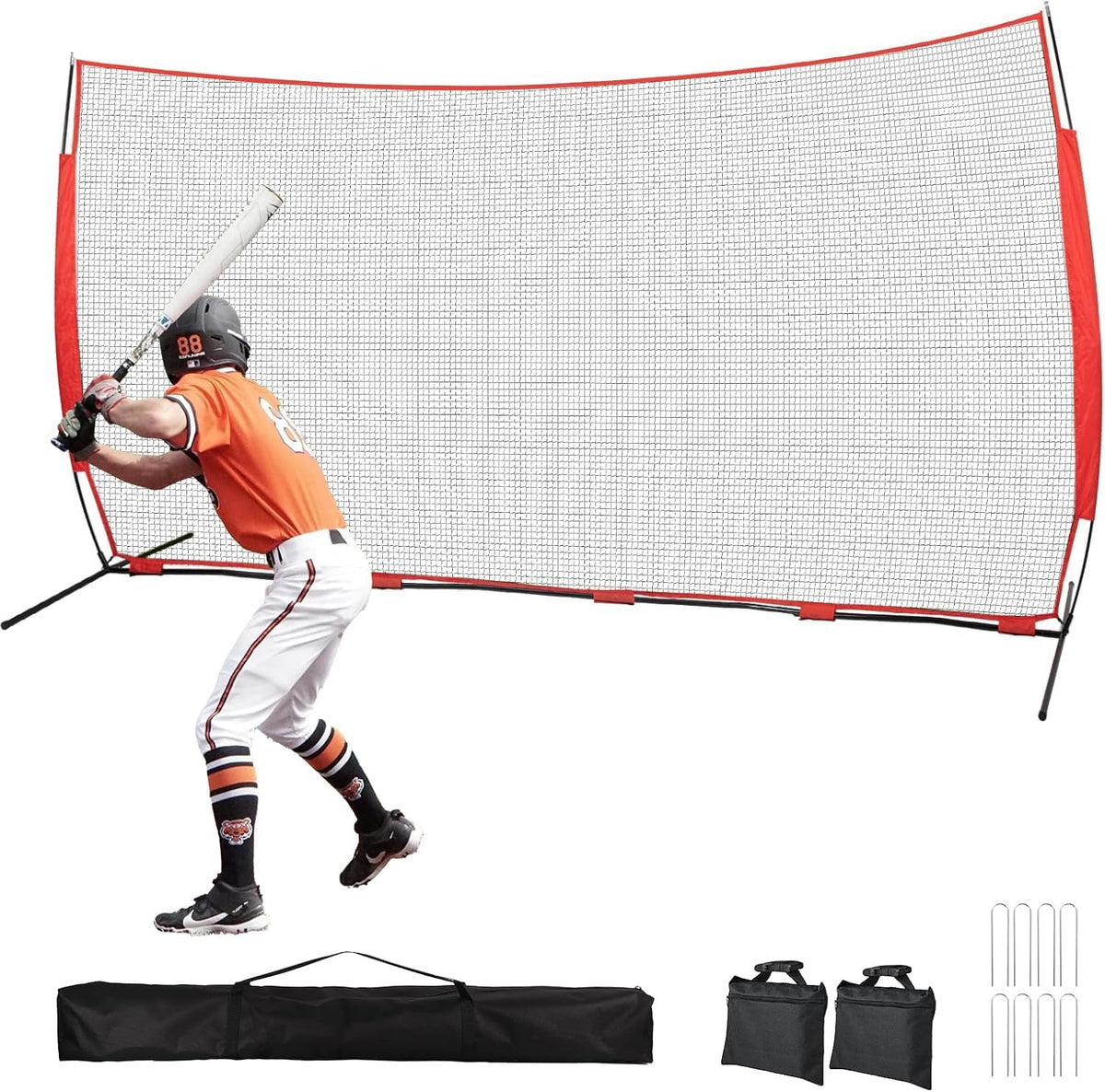 6x7/7x7/16x10/20x10ft Baseball Bating Net,Fix Ball Stop Net by Spike&2 Sandbag,Sports Net Barrier with Handbag,Lacrosse Net Backstop for Basketball,Softball,Baseball Net Barrier for Backyard