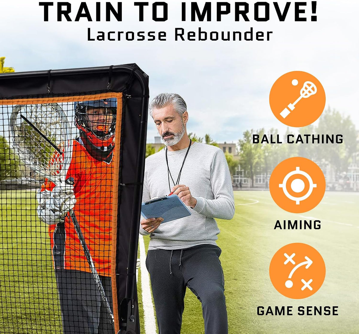 ACELETIQS Lacrosse Rebounder for Backyard 4x6 Feet Baseball Rebounder Volleyball Rebounder - Lacrosse Ball Pitchback, Throwback, Bounce Back Training Wall [Carry Bag Included]