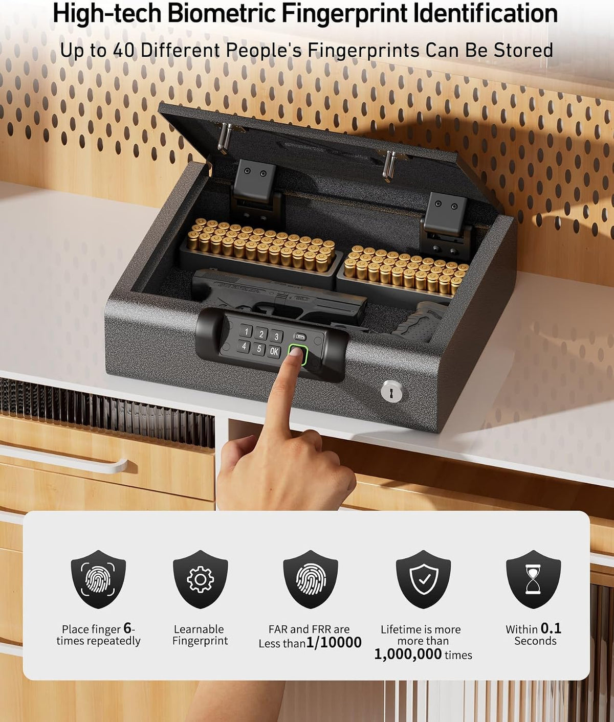 BILLCONCH Large Gun Safe Biometric Fingerprint Handgun Pistol Safes