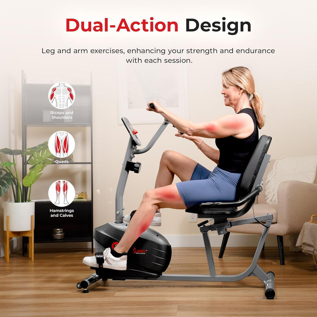 Sunny Health & Fitness Smart Magnetic Recumbent Bike for Home Cardio