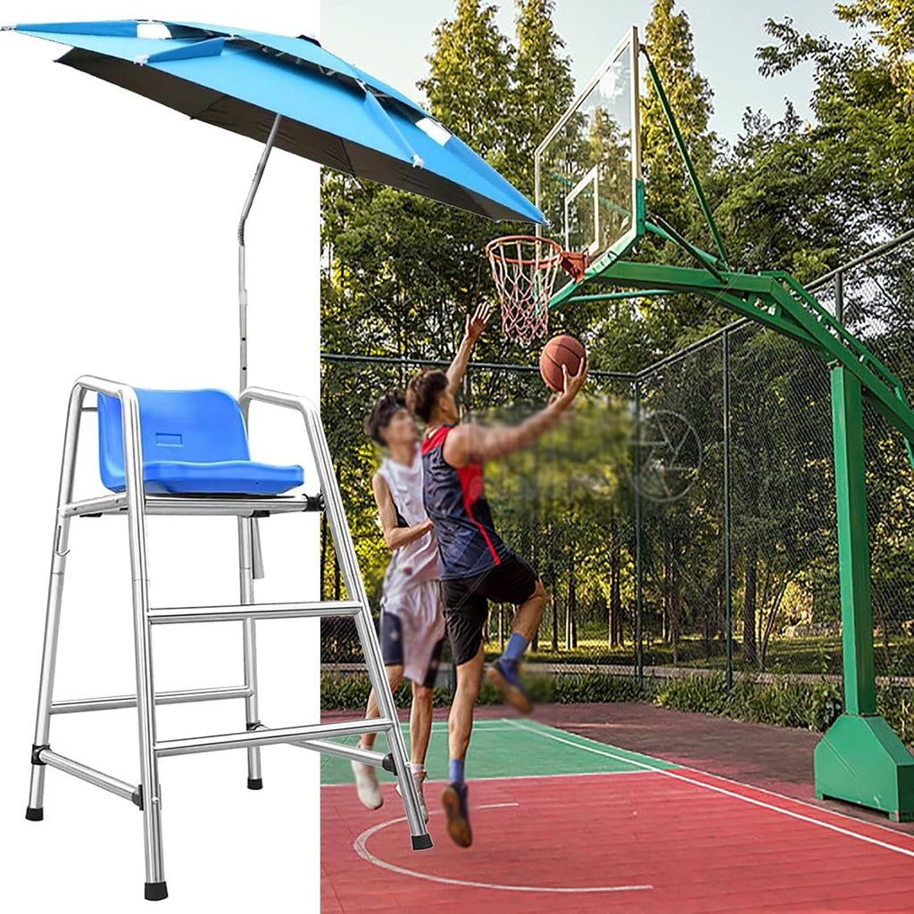 Competition Referee Stand Chair Outdoor, High Lifeguard Chair with Umbrella/Comfortable Seat, Floor Standing Heavy Duty Lifesaving Observation Chair for Gymnasiums(1.2m/3.9ft/47in)