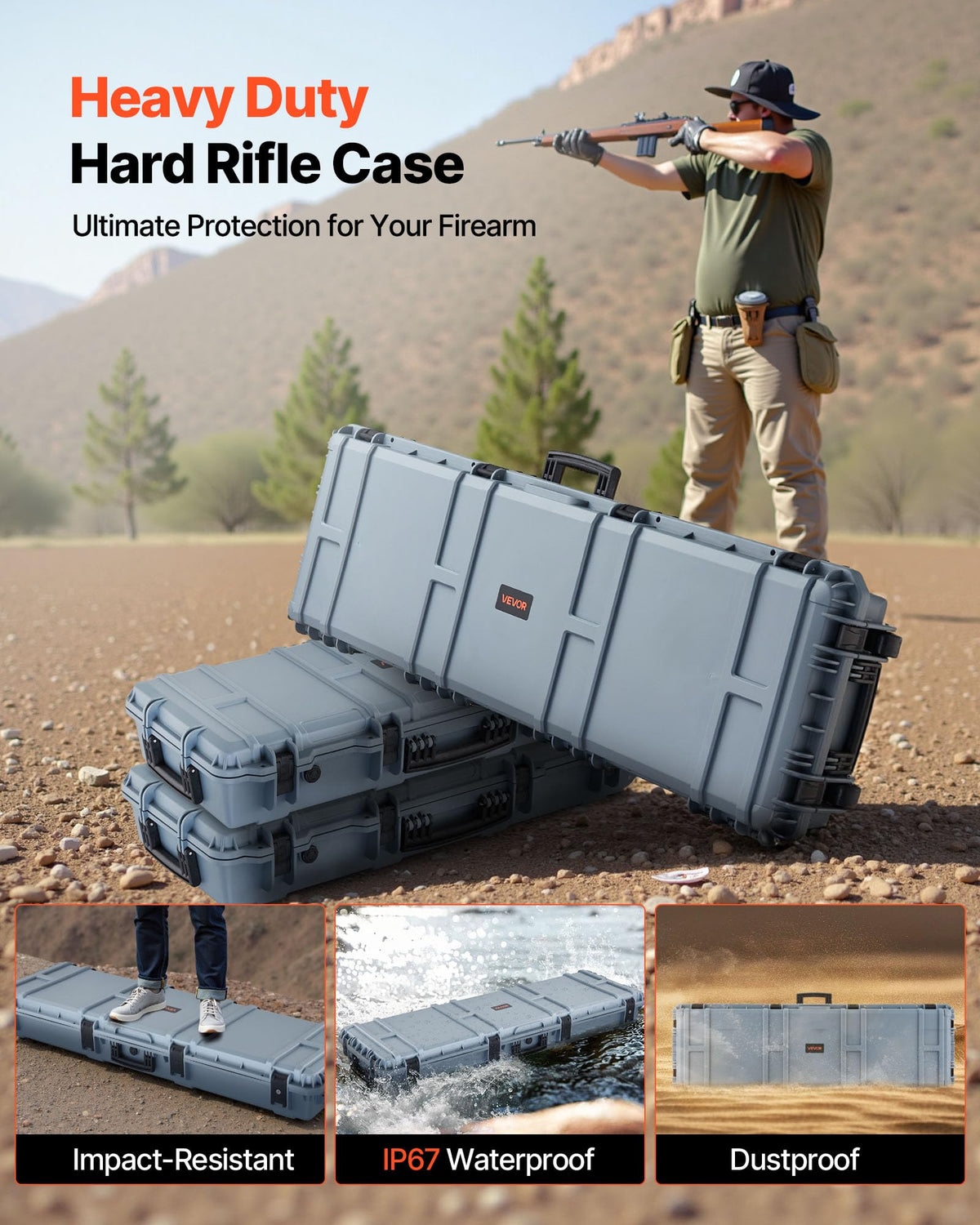 VEVOR Rifle Case, Rifle Hard Case with 4 Layers Fully-protective Foams, Lockable Hard Gun Case with Wheels, IP67 Waterproof & Crushproof, for Rifles or Shotguns