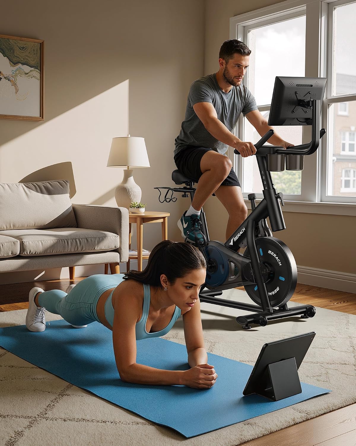 MERACH Exercise Bike with Screen, Rotatable HD Display, Magnetic Resistance