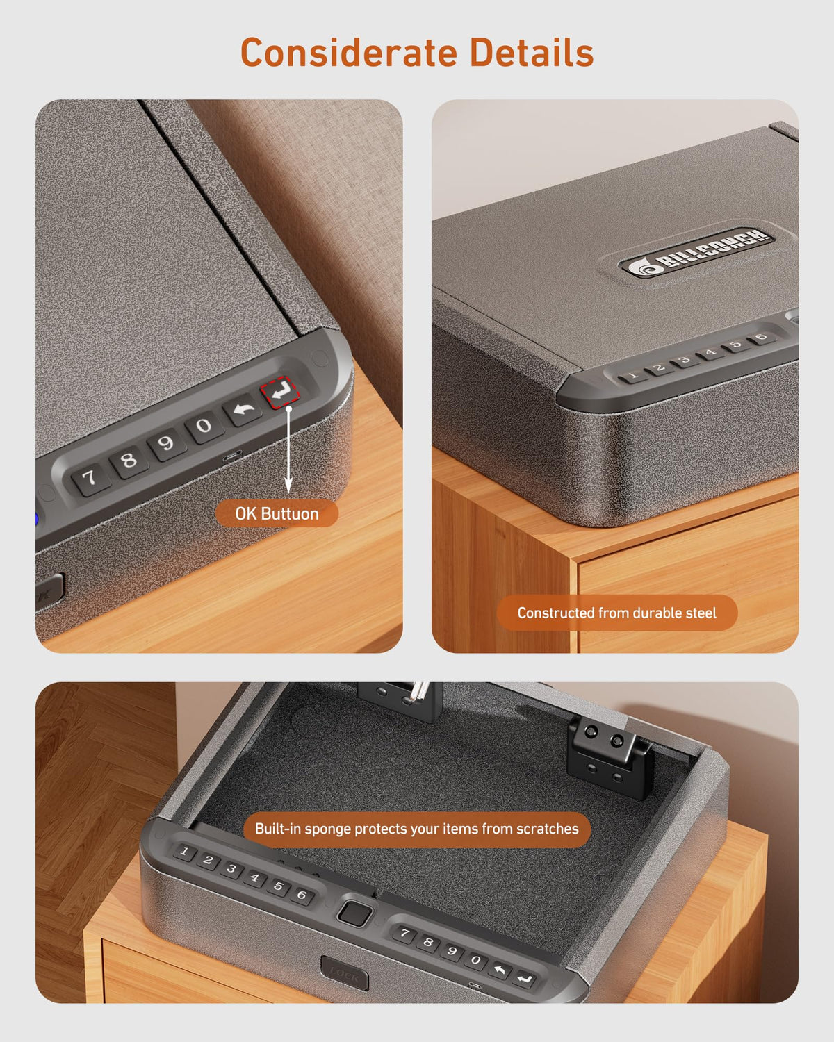 BILLCONCH Smart Gun Safe with Fingerprint, App, Keypad,LCD& Security Cable