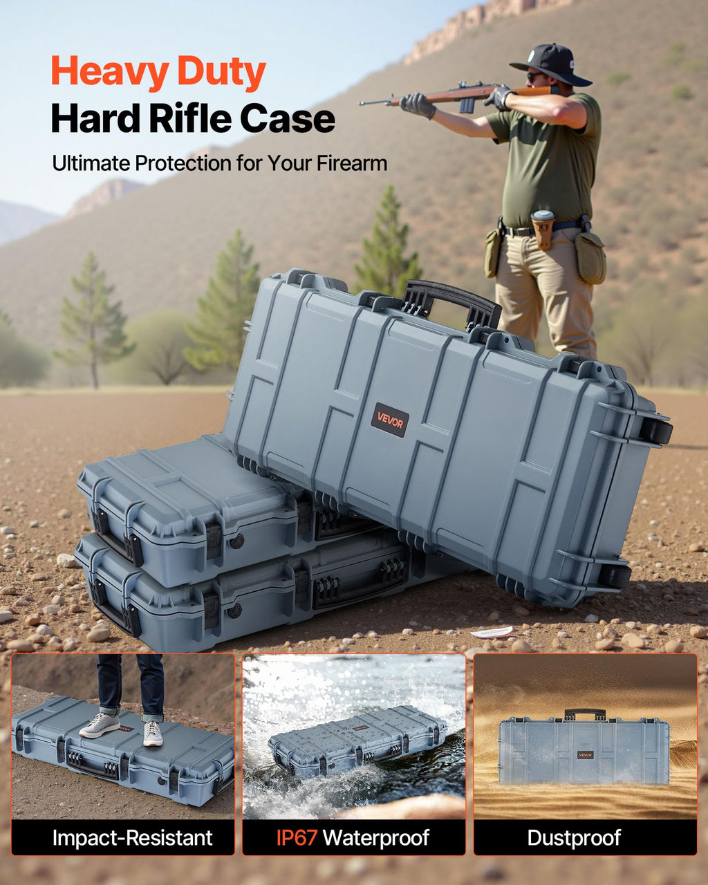 VEVOR Rifle Case, Rifle Hard Case with 4 Layers Fully-protective Foams, Lockable Hard Gun Case with Wheels, IP67 Waterproof & Crushproof, for Rifles or Shotguns
