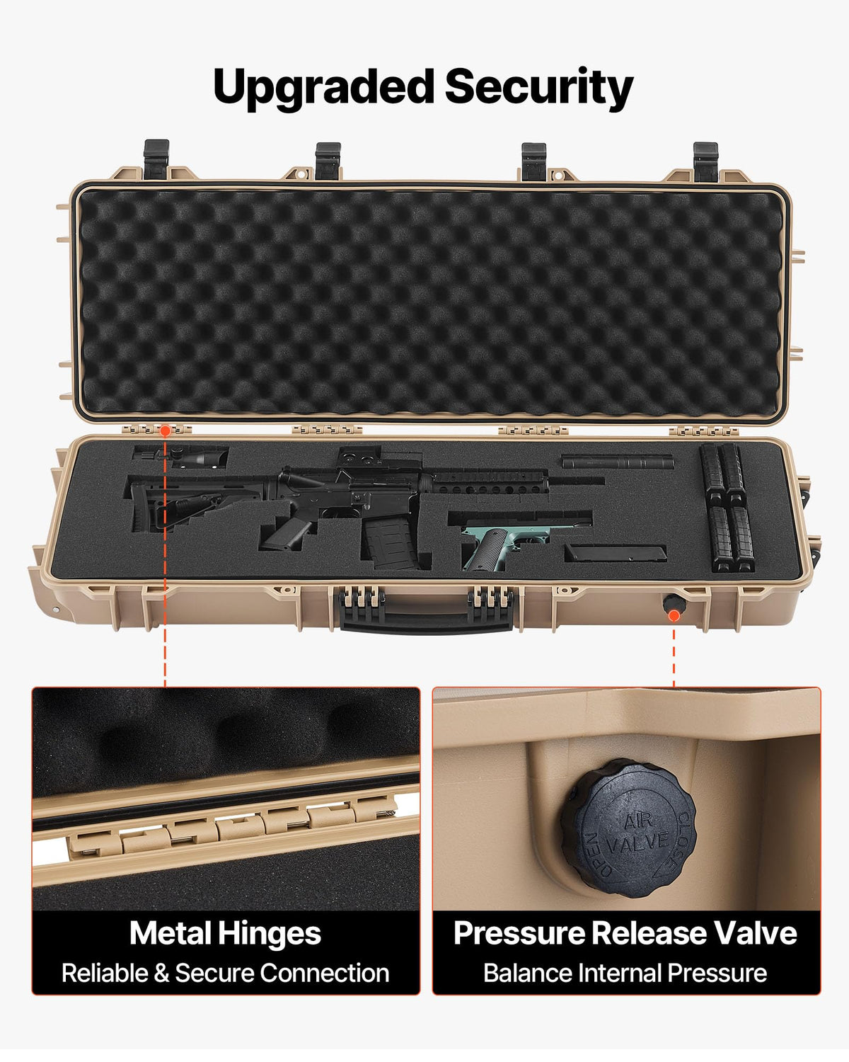 VEVOR Rifle Case, Rifle Hard Case with 4 Layers Fully-protective Foams, Lockable Hard Gun Case with Wheels, IP67 Waterproof & Crushproof, for Rifles or Shotguns