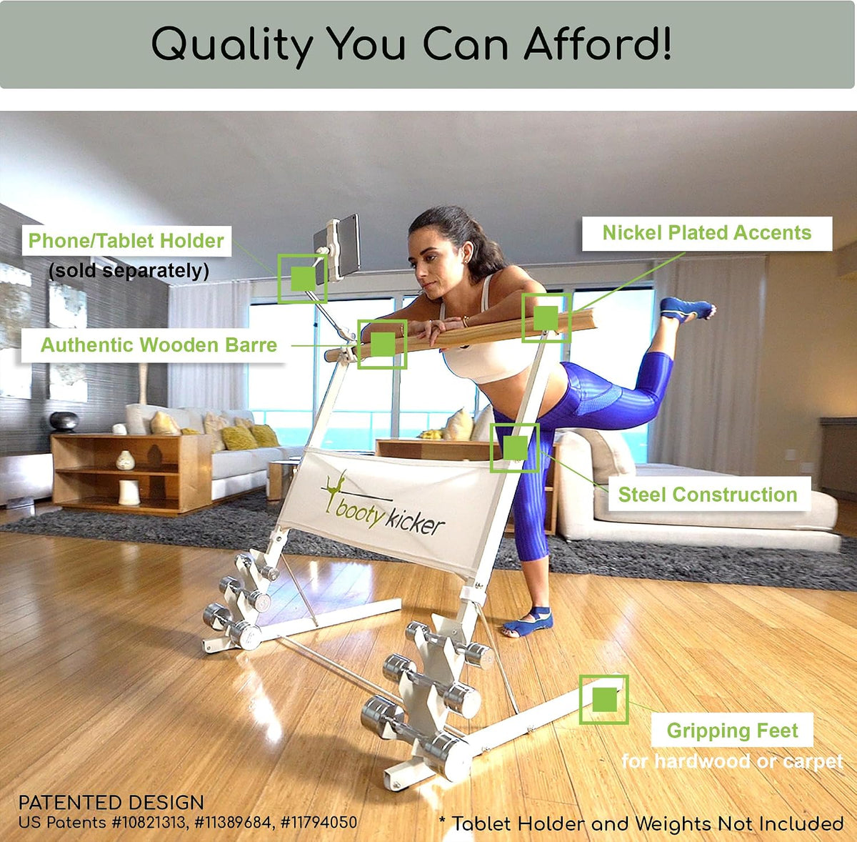 Booty Kicker Portable Ballet Barre Bundle with Tablet Holder, Bender Ball, Gliding Discs, Exercise Band | Perfect for Barre, Ballet & Dance Workouts At Home
