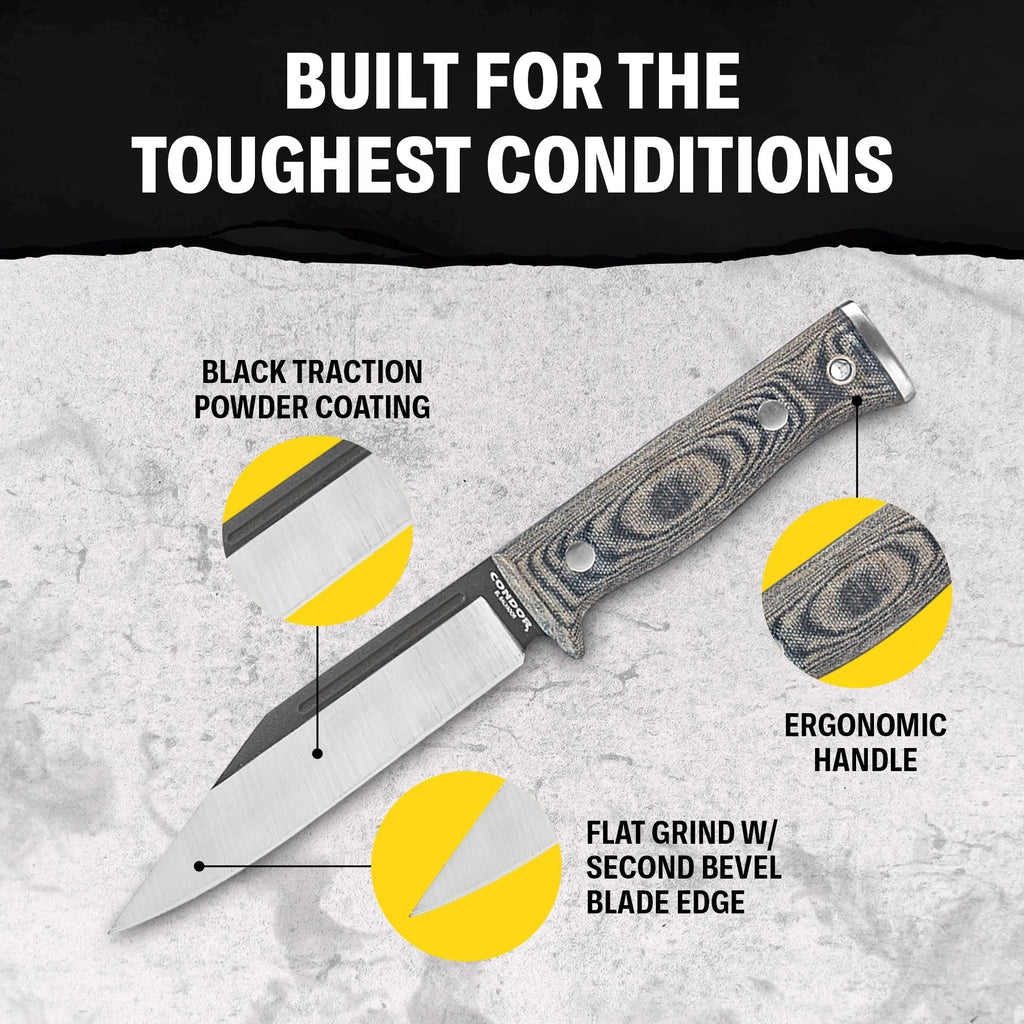 Condor Tool & Knife Atrox Knife | Hunting Knife with Kydex with Leather Belt Loop Sheath | High Carbon Steel Survival Knife with a Micarta Handle | Fixed Blade Tactical Knife | 10.9 in Blade | 29.6oz