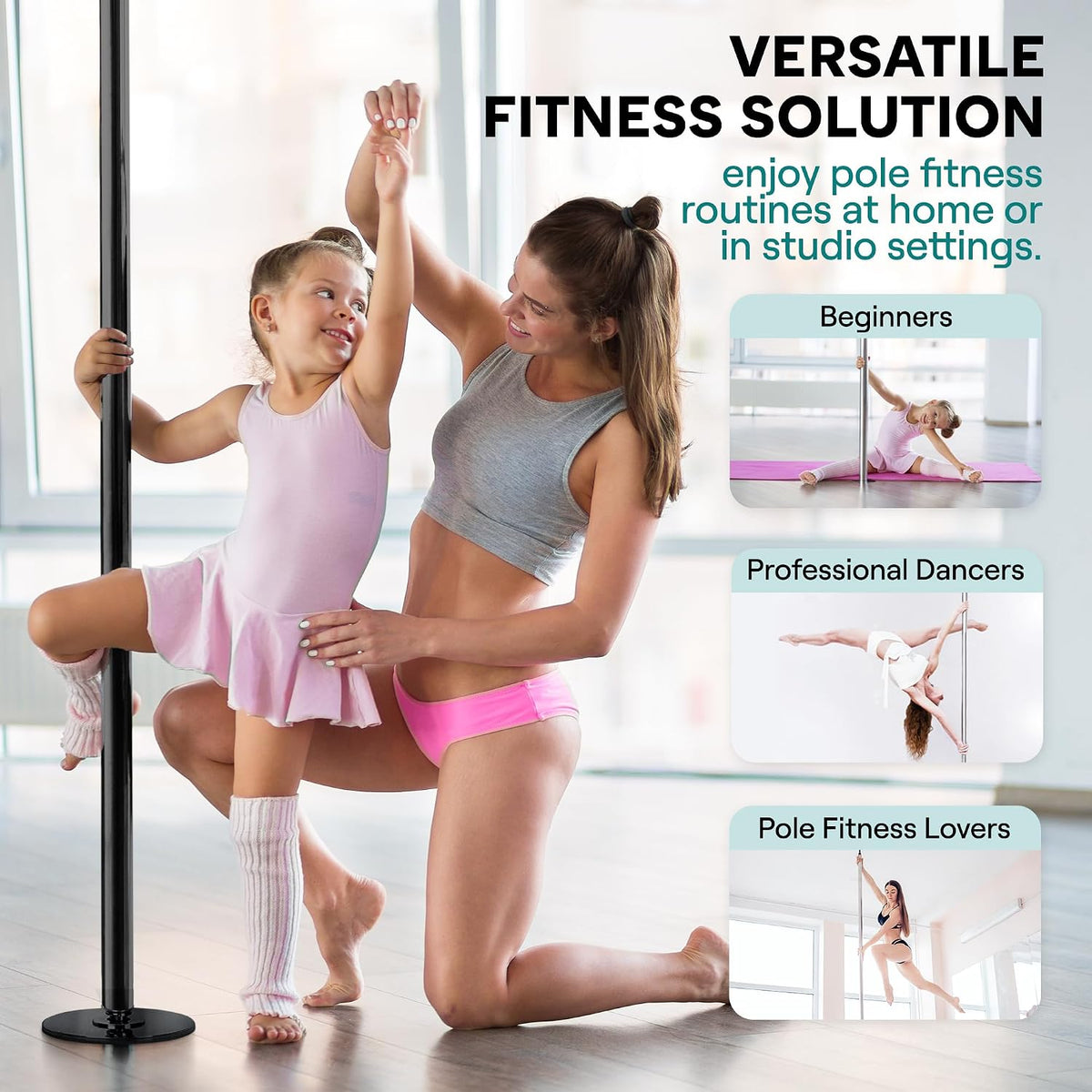 SereneLife Professional Spinning Dance Pole, 45mm Portable Exercise Pole for Fitness â Durable Steel Build, Anti-Rust Finish, Suitable for Home, Club, Gym, Party, Pub