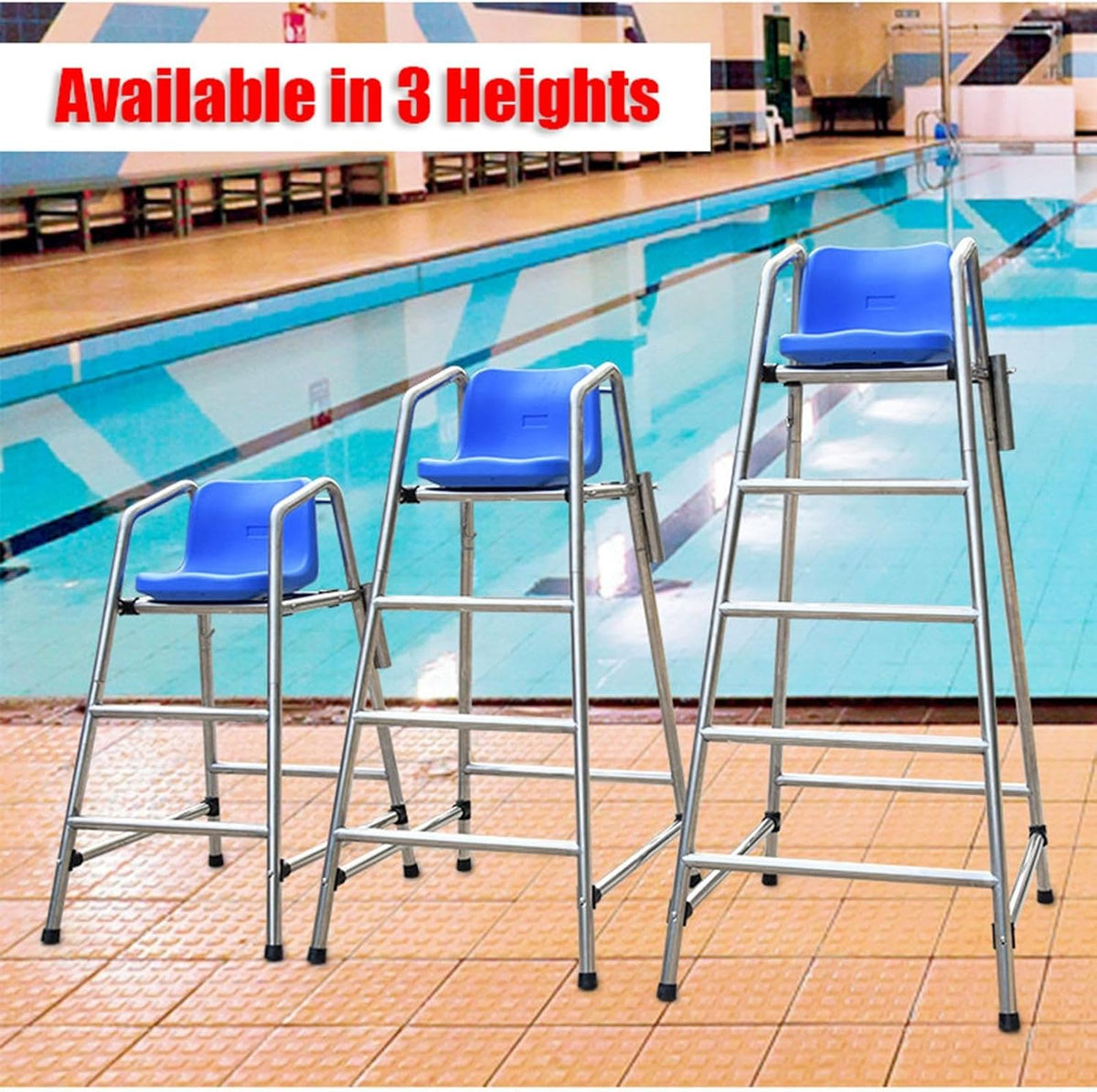 47/59/71 in Tall Stainless Steel Lifeguard Chair Loads 660 LBS, Referee Chair Stand, Outdoor Life Guard Chairs with Umbrella Holder for Deck Pool Bar Beach(120cm/3.94ft Tall)