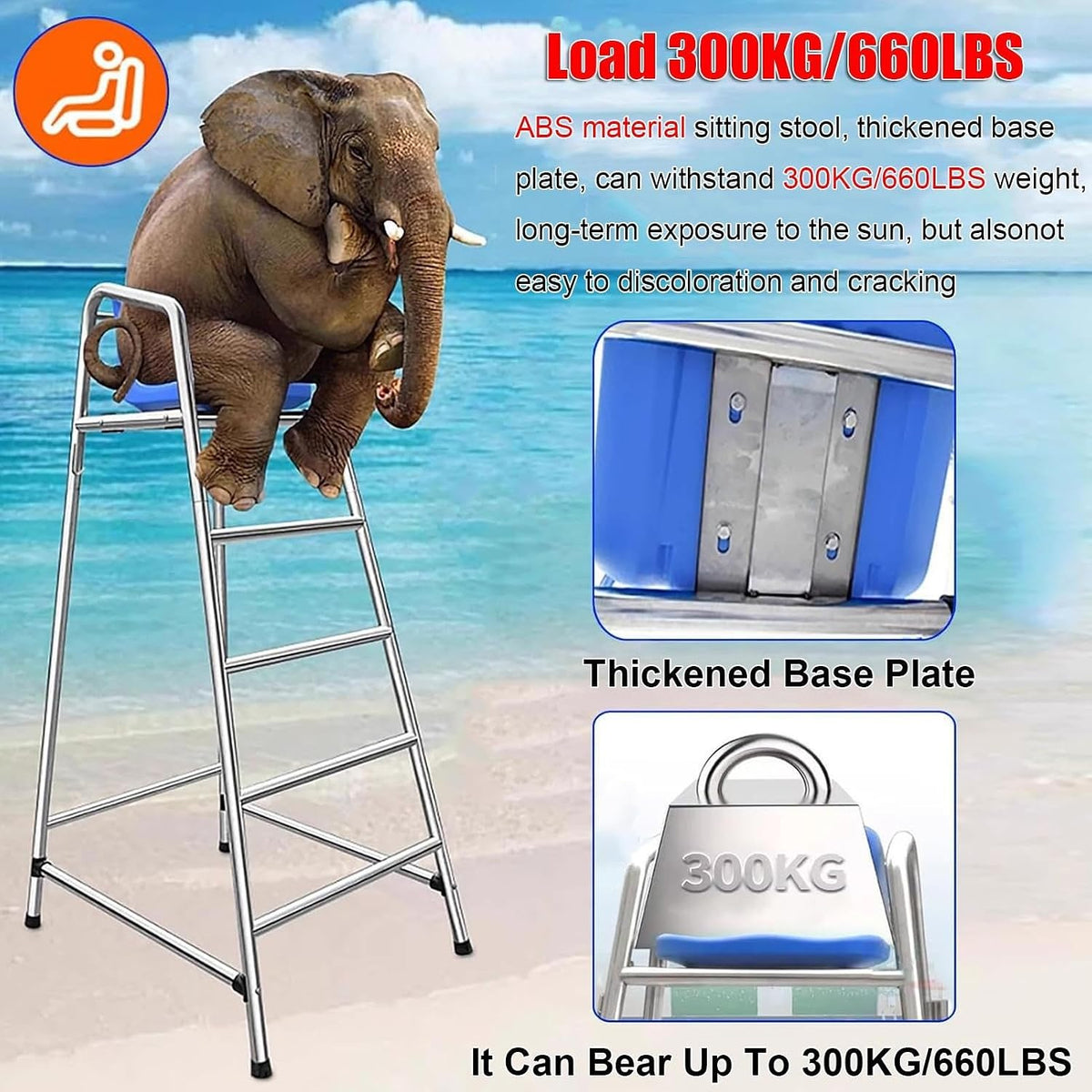 Tennis Volleyball Referee Chair Stand, 120 150 180 cm High Stainless Steel Lifeguard Chair for Pools Patio Lake Beach, Outdoor Extra Tall Life Guard Deck Chairs/Bar Stool(150cm/4.9ft Tall)