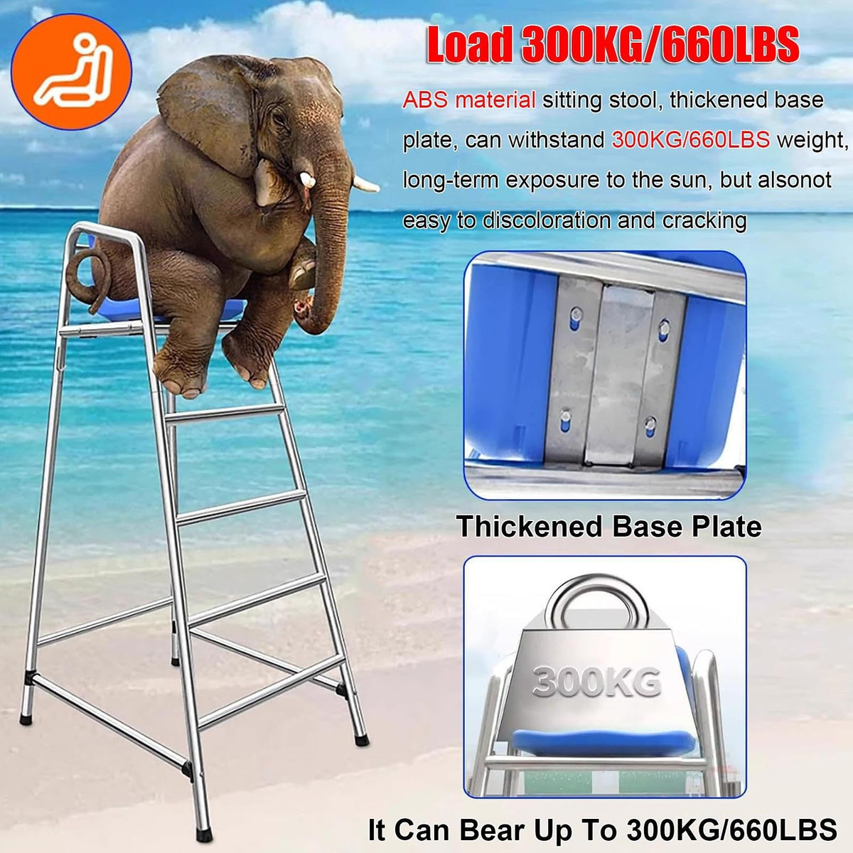 Tennis Volleyball Referee Chair Stand, 120 150 180 cm High Stainless Steel Lifeguard Chair for Pools Patio Lake Beach, Outdoor Extra Tall Life Guard Deck Chairs/Bar Stool(150cm/4.9ft Tall)