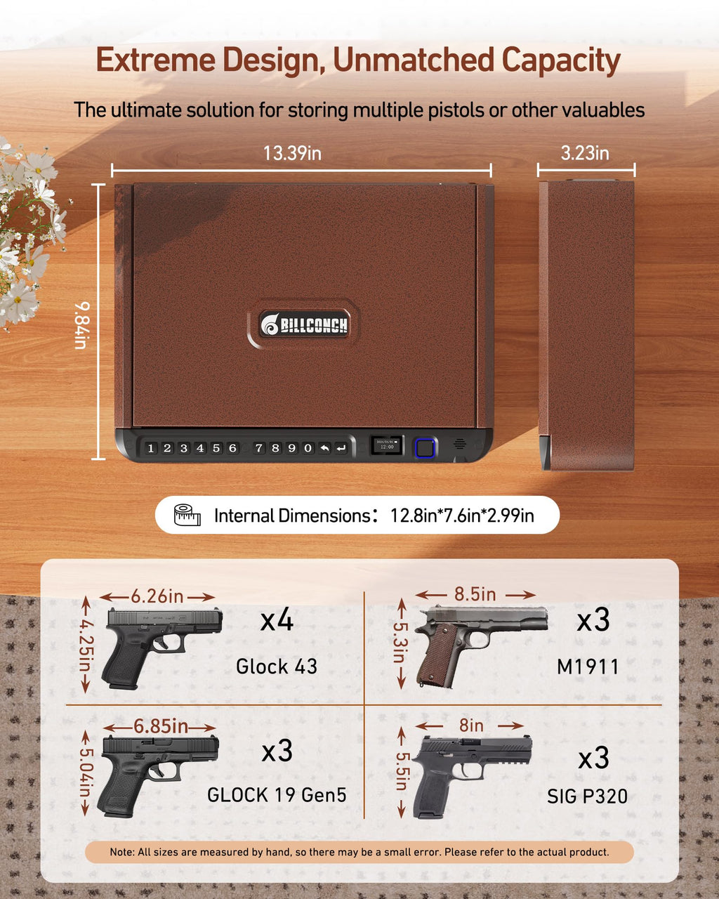 BILLCONCH Smart Gun Safe with Fingerprint, App, Keypad,LCD& Security Cable