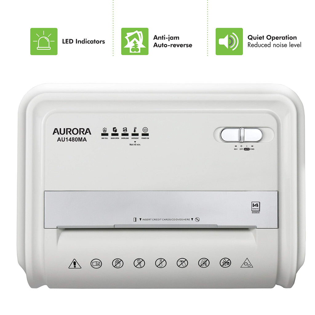 Aurora High-Security 8-Sheet Micro-Cut Paper, CD/DVD and Credit Card Shredder, White/Gray