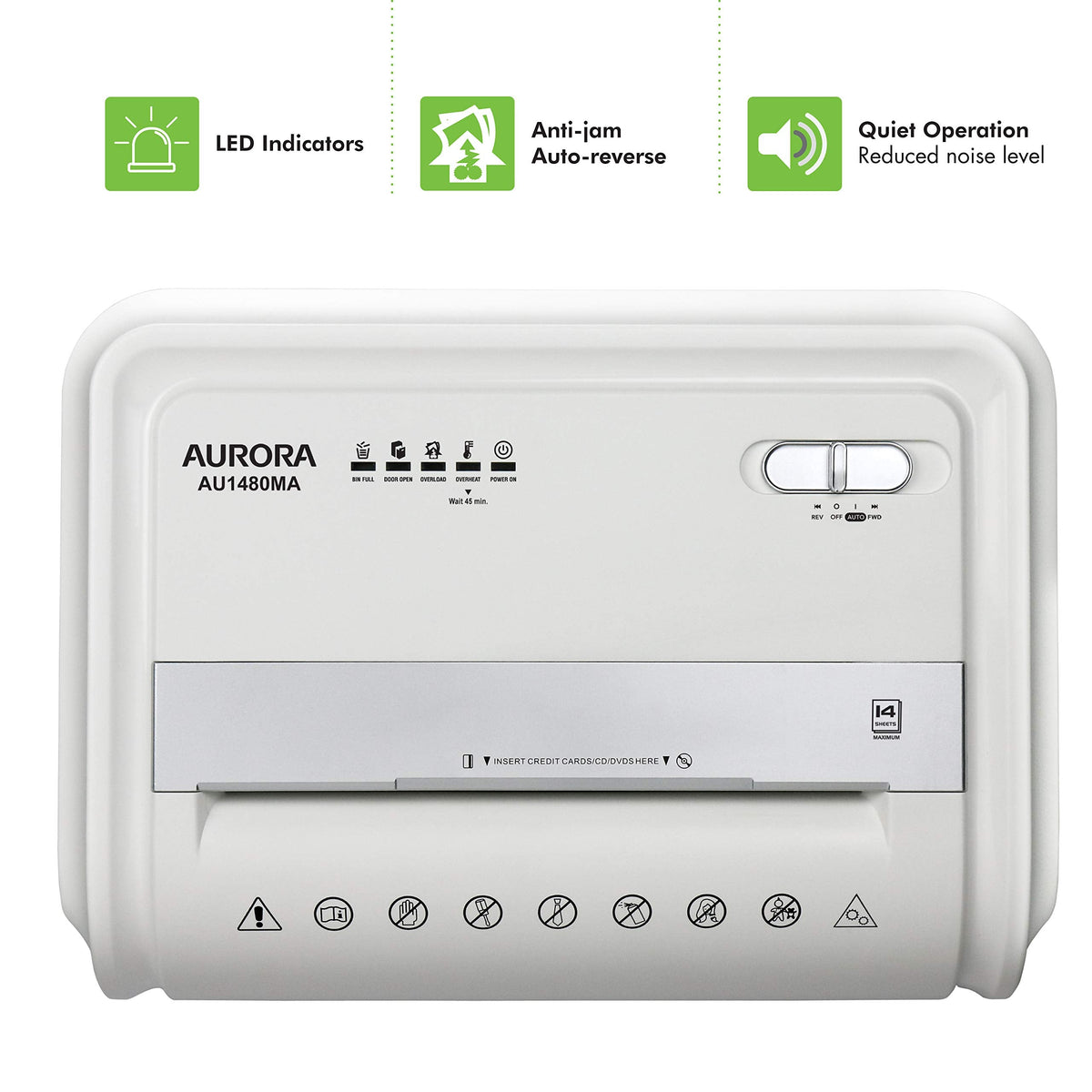 Aurora High-Security 8-Sheet Micro-Cut Paper, CD/DVD and Credit Card Shredder, White/Gray