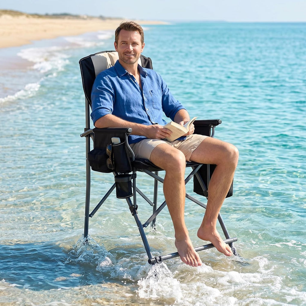 Tall Camping Chair for Adults, Tall Folding Directors Chair with Cooler Bag, Gel Cushion and Footrest, 440 lbs Heavy Duty Camping Portable High Chair for Beach, Sports, Outdoor Events