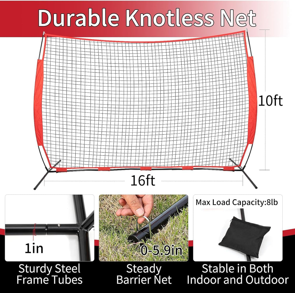 6x7/7x7/16x10/20x10ft Baseball Bating Net,Fix Ball Stop Net by Spike&2 Sandbag,Sports Net Barrier with Handbag,Lacrosse Net Backstop for Basketball,Softball,Baseball Net Barrier for Backyard