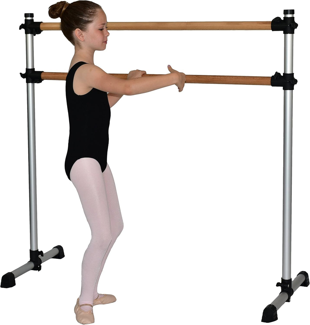 Traditional Real Wood Portable Double Freestanding 4 Foot Ballet Barre, Stretch/Dance Bar, 4 Feet Fitness Barre - 29 inch Base