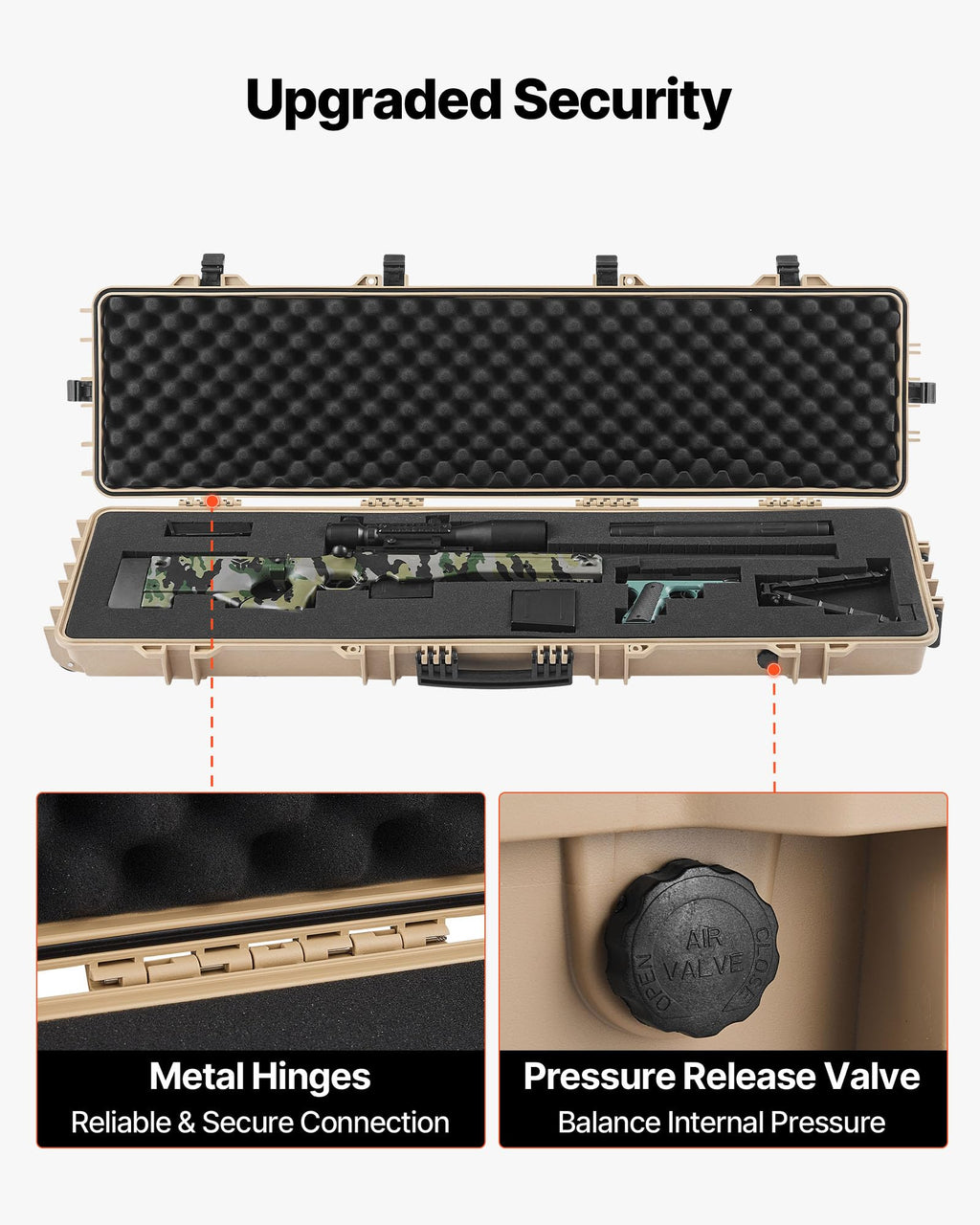 VEVOR Rifle Case, Rifle Hard Case with 4 Layers Fully-protective Foams, Lockable Hard Gun Case with Wheels, IP67 Waterproof & Crushproof, for Rifles or Shotguns