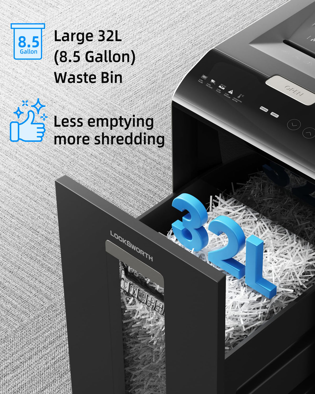 Locksworth 110-Sheet Micro Cut Shredder for Home Office, 6.9 Gallons Bin P-4 High Security Paper Shredder for Credit Card, Staple, Clip, Heavy Duty Commercial Shredders with Casters