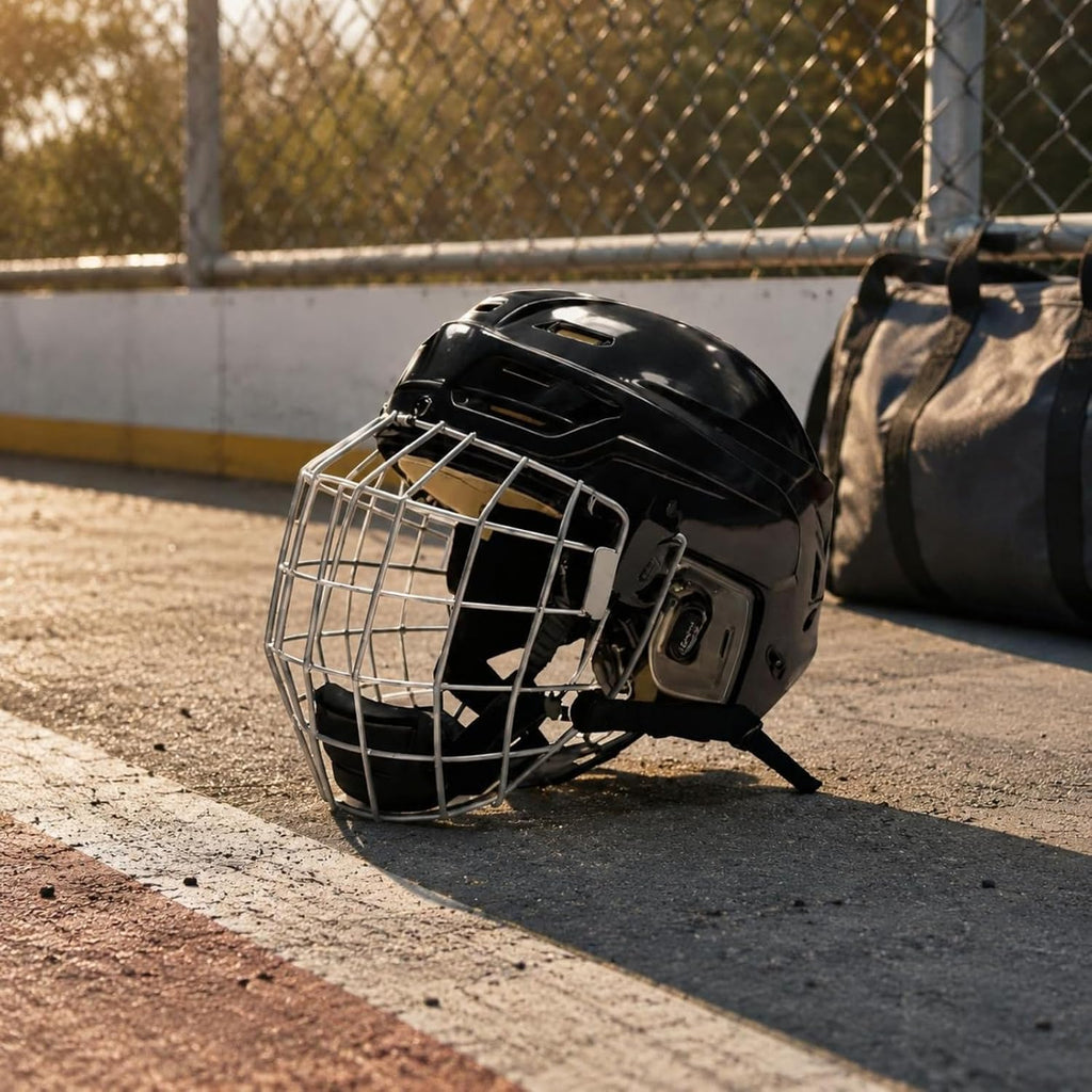 Menolana Ice Hockey Helmet with Face Cage Headgear PP Outer Shell and EVA Inner Padding with Steel Wire Visor and Ear Protection Stable Chin Strap and Vent Ports Suitable for Training Game