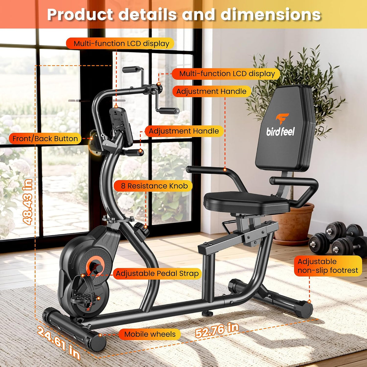 Recumbent Exercise Bike for Home, Stationary Bike for Seniors