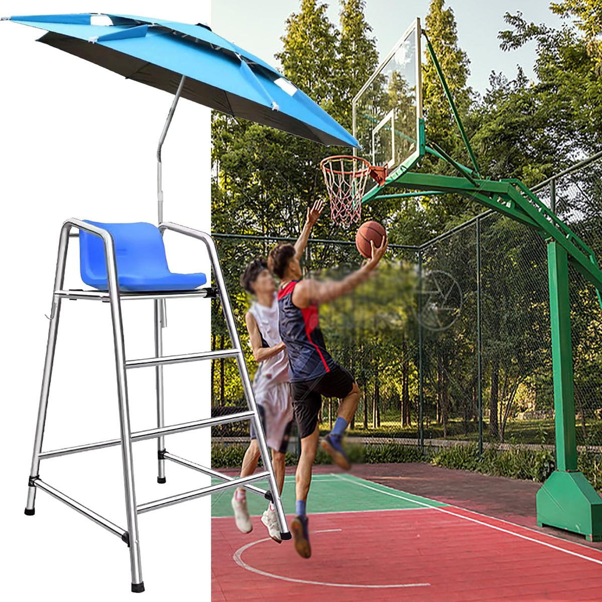 Competition Referee Stand Chair Outdoor, High Lifeguard Chair with Umbrella/Comfortable Seat, Floor Standing Heavy Duty Lifesaving Observation Chair for Gymnasiums(1.2m/3.9ft/47in)