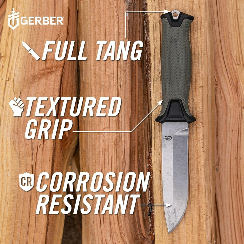 Gerber Gear StrongArm - Fixed Blade, Full Tang Knife - Camping Knife with Multiple Carry Options - Made in USA - Black, Serrated Edge