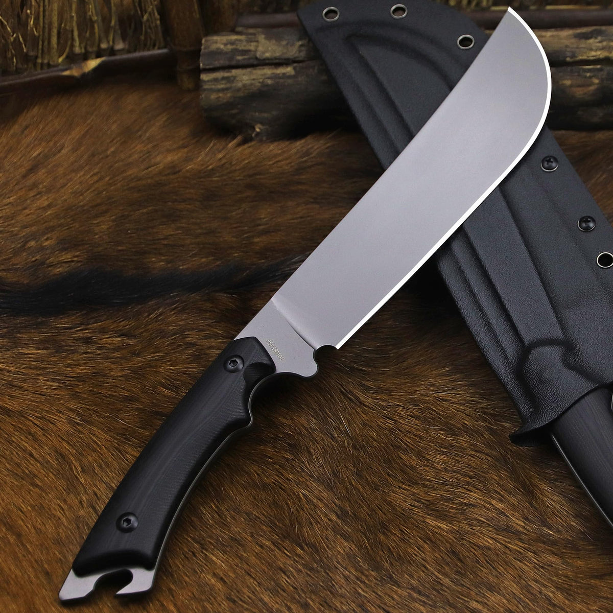 BA-KOR 5MM (9CR18MOV) steel 12.8'' full tang Hunting knife +K sheathing &5.9" cerium igniter can be used outdoors for outdoor hunting, camping, obstacle clearing, wood chopping, BBQ, fishing, kitchen cutting, EDC tools, gifts (G10 Black-C, Inches, 12.8)