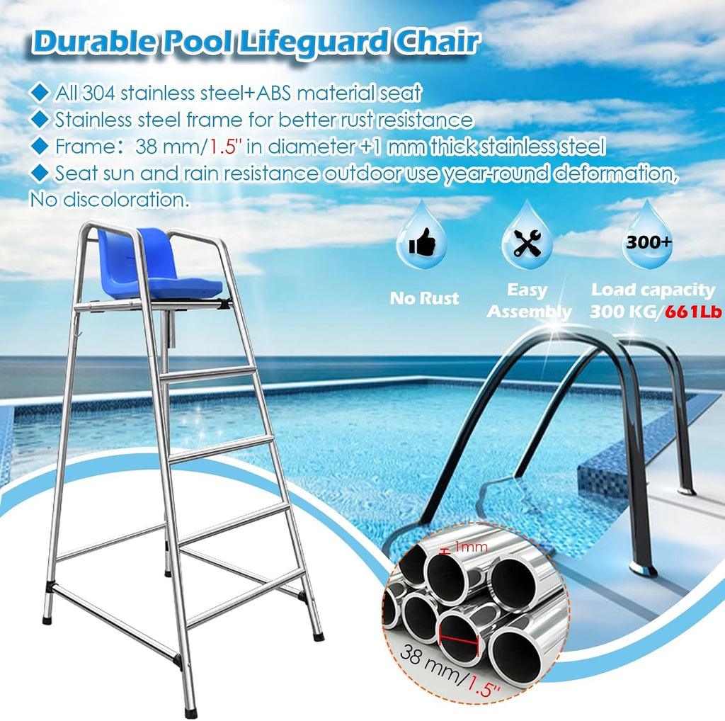 Heavy-Duty Rustproof Stainless Steel Lifeguard Chair - Durable Referee Stand for Pools, Water Parks & Lakes - Essential Lifeguard Equipment for Safety Use(72x82x120cm/28.3x32.3x47.2inch)